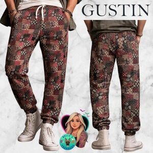 Gustin Japan Red Patchwork Joggers Men Large Cotton Canvas Drawstring Pants $348